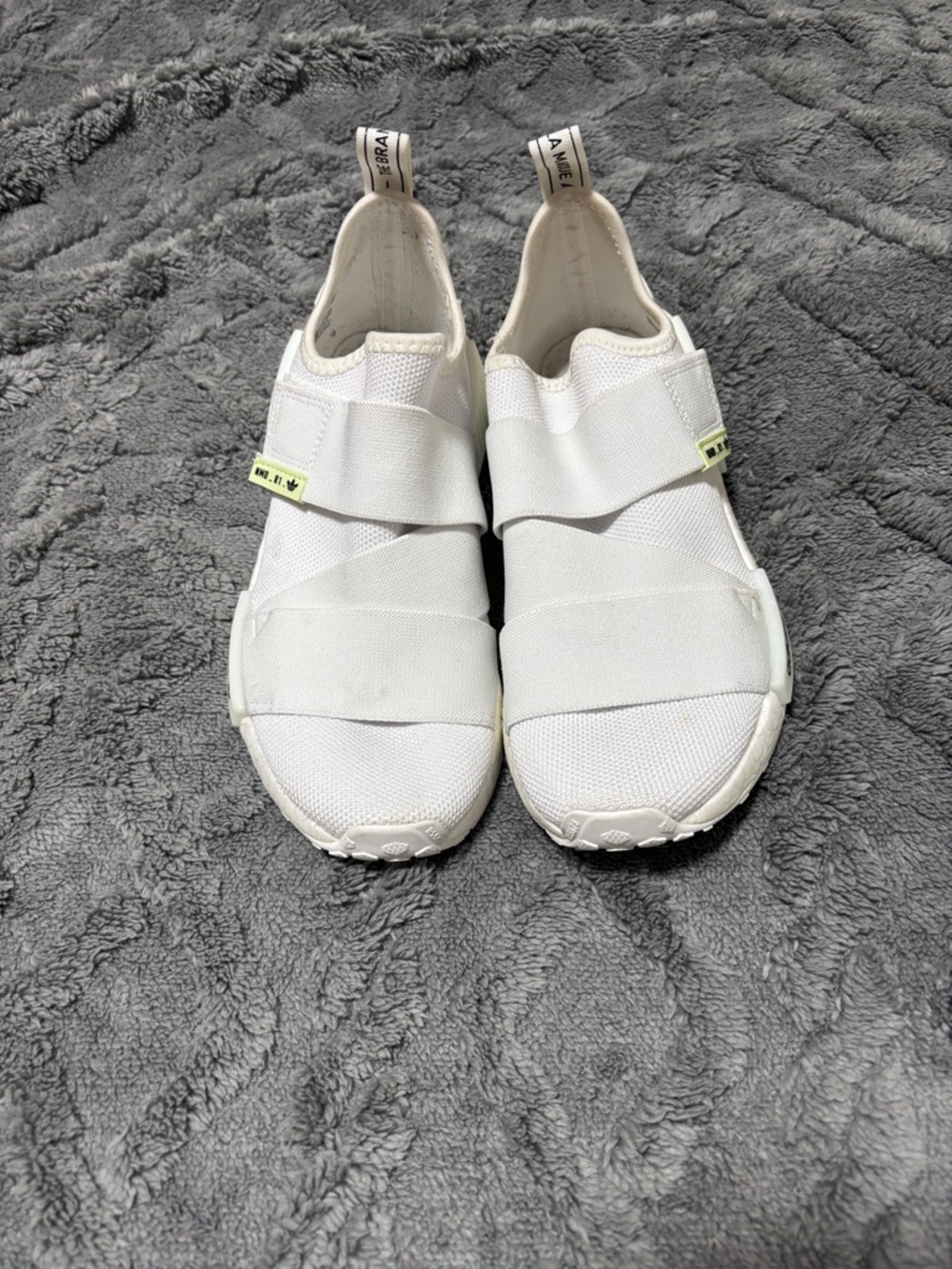adidas White Slip-On Stretch-Strap Sneakers